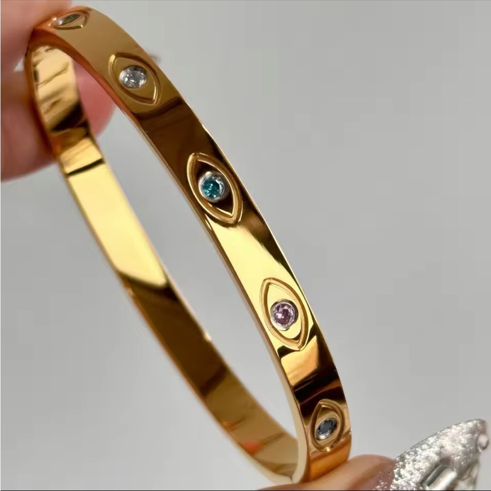Evil Eye Stainless Steel Gold Bangle Bracelet
